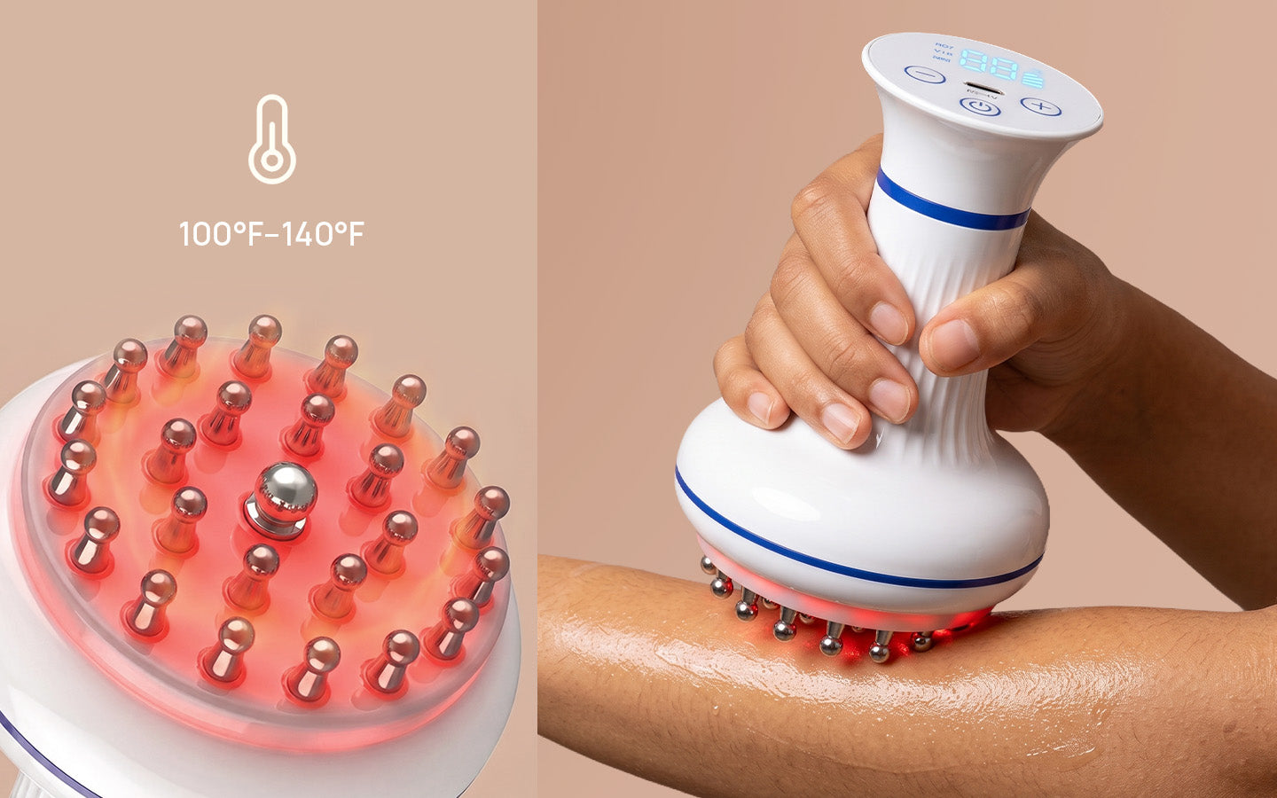 rollerstone lymphatic drainage massager with 30-level heat used on the arm