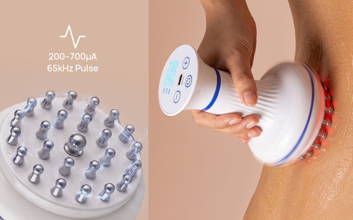 rollerstone lymphatic drainage massager with bio-pulse mode used on the waist area