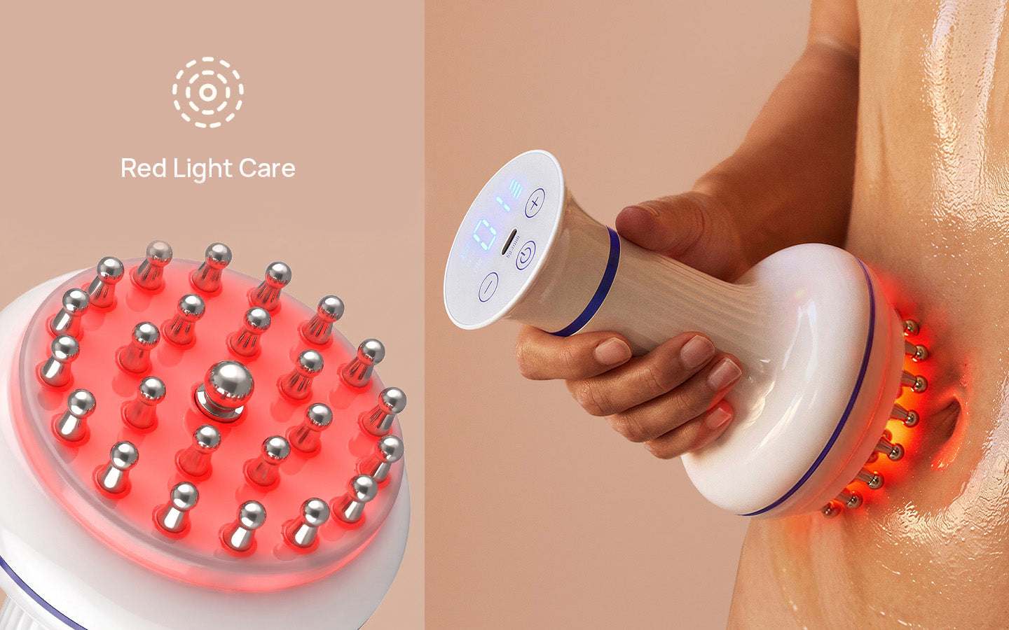 rollerstone lymphatic drainage massager with red light mode used on the belly area