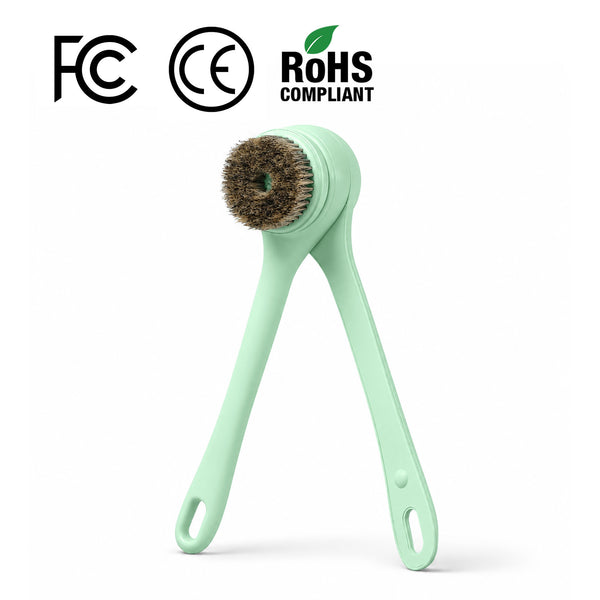 ollerstone electric dry body brush with FCC, CE, and RoHS compliance icons
