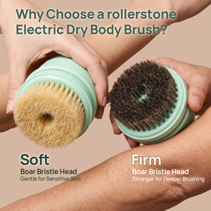 soft and firm boar bristle heads for different dry brushing needs and skin sensitivity levels