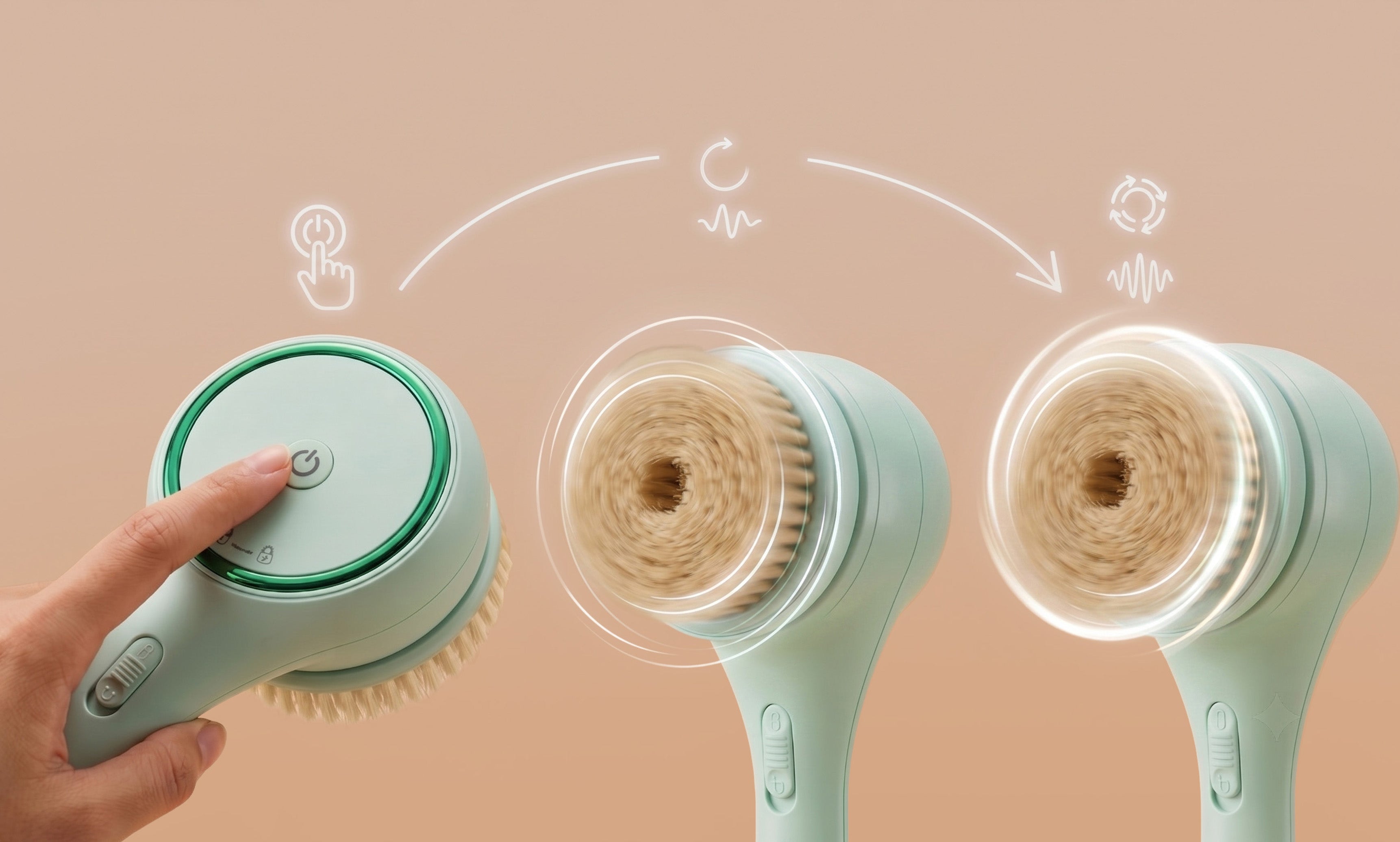 rollerstone electric dry body brush showing powered rotation and 2-speed control