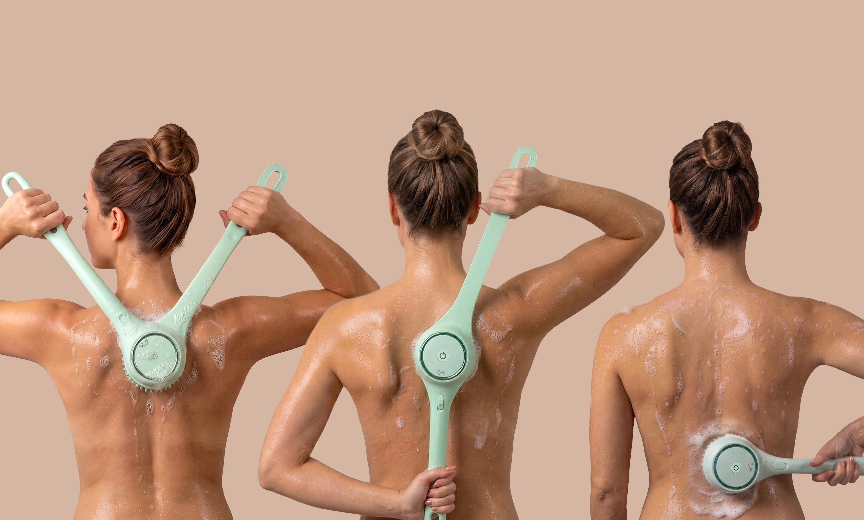 rollerstone electric dry body brush with long handle for shower back cleansing or dry brushing before shower