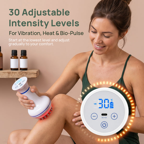 rollerstone lymphatic drainage massager with 30 adjustable levels for vibration, heat, and bio-pulse