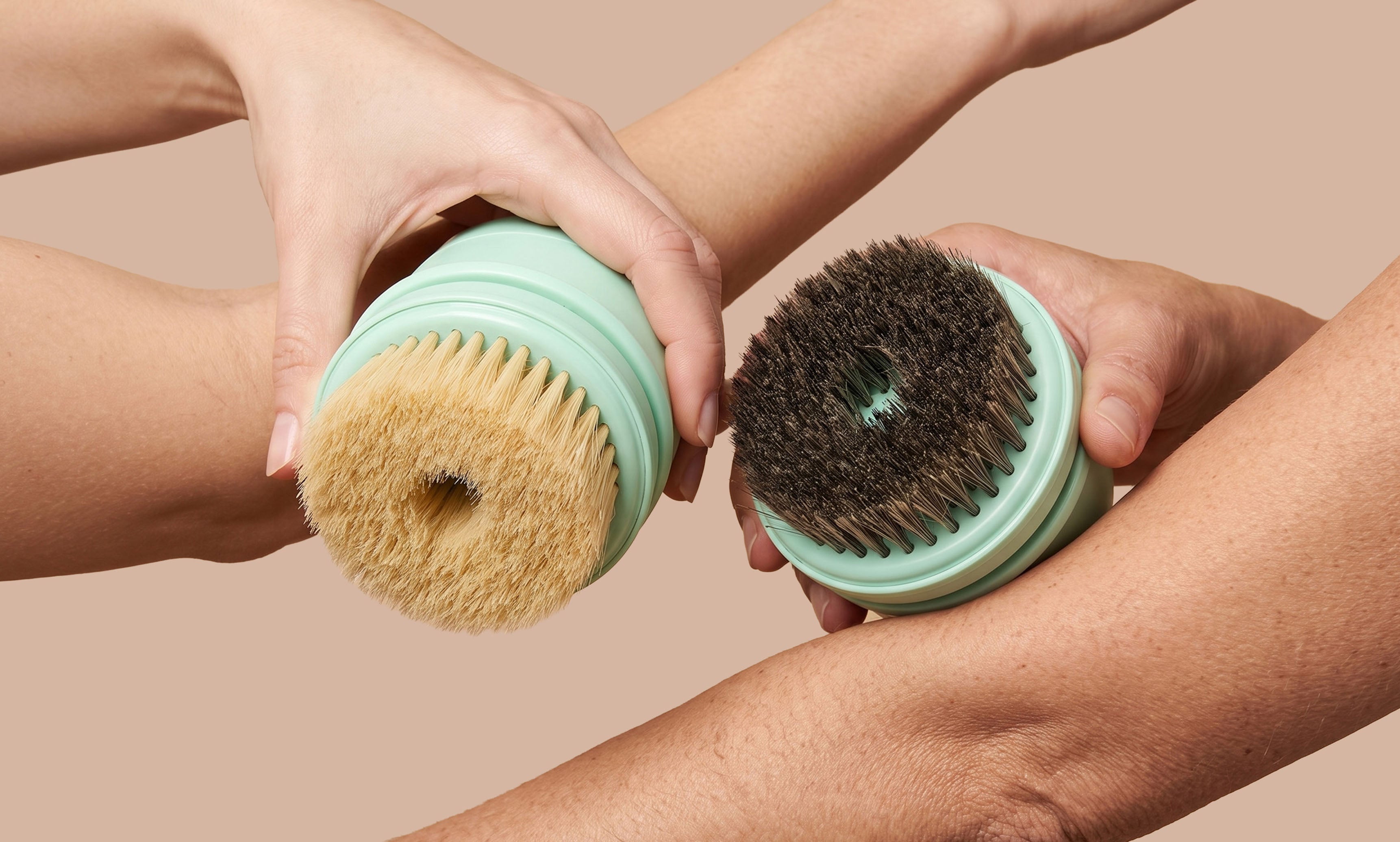 soft and firm boar bristle heads for different dry brushing needs